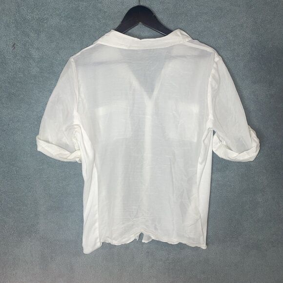 Ann Taylor Blouse Womens 16 White Silk Blend Button Up Long Sleeve Old Money - Picture 9 of 9